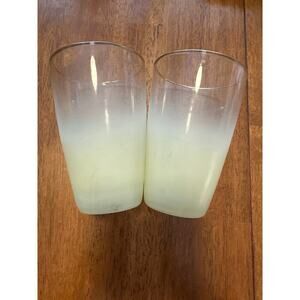2 Vintage Blendo Yellow Frosted Juice Glasses with Gold Trim